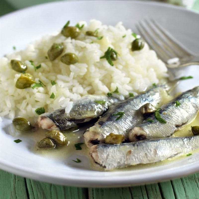 Sardine Rice with Capers and Lemon | Sardinas con Arroz, limon y Alcaparras