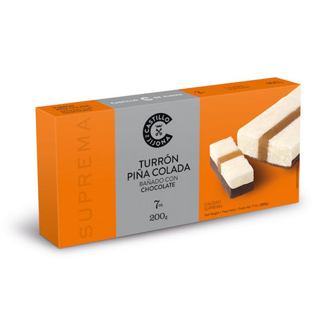 Pina Colada Nougat with Chocolate Coating Castillo Jijona|Turron de Pina Colada Banado con Chocolate Castillo Jijona