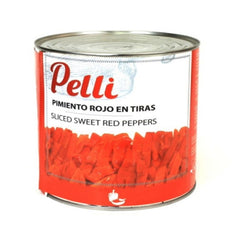 Fire Roasted Sliced Sweet Red Peppers Pelli 2500g Tin | Pimientos Rojos Dulces Asados al Fuego en Tiras Pelli 2500 g Lata