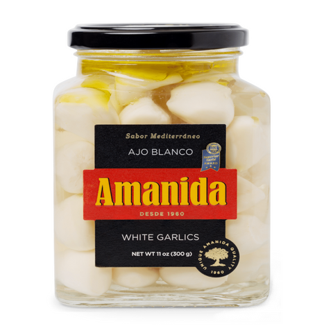White Garlic in Extra Virgin Olive Oil Amanida 580g | Ajo Blanco en Aceite de Oliva Extra Virgen Amanida 580g