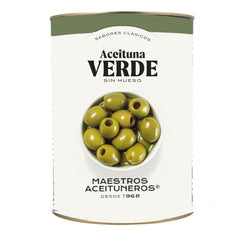 Pitted Green Olives Anchovy Flavor 200/220 Maestros|Aceitunas Verdes Deshuesadas Sabor Anchoa 200/220 Maestros