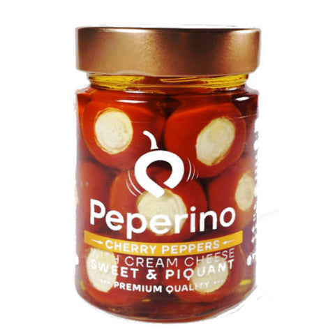 Cherry Peppers with Cream Cheese Peperino 330g Glass Jar | Pimientos Cherry con Queso Crema Peperino Tarro de Cristal 330g