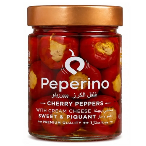 Cherry Peppers with Cream Cheese Peperino 330g Glass Jar | Pimientos Cherry con Queso Crema Peperino Tarro de Cristal 330g