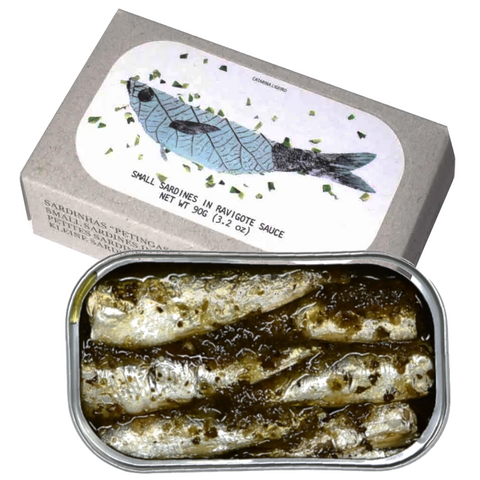 Small Sardines in Ravigote Sauce JOSE Gourmet 90g Tin |  Sardinllas en Salsa Ravigote JOSE Gourmet 90g Tin