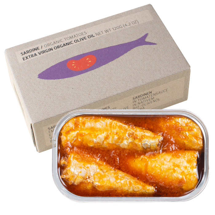 Sardines in Organic Tomato Sauce and EVOO JOSE Gourmet 120g Tin |  Sardines en Salasa de Tomate Ecologico Jose Gourmet 120g