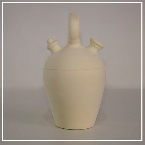 Botijo of white clay|Botijo Blanco Round handle